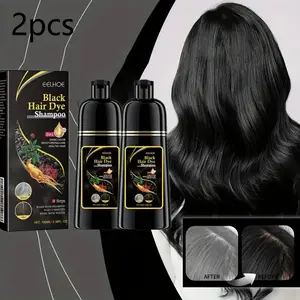 2 bottles of black herbal hair dye shampoo, with natural plant pigments, safe for the scalp, quick coverage, and hair cleansing, black