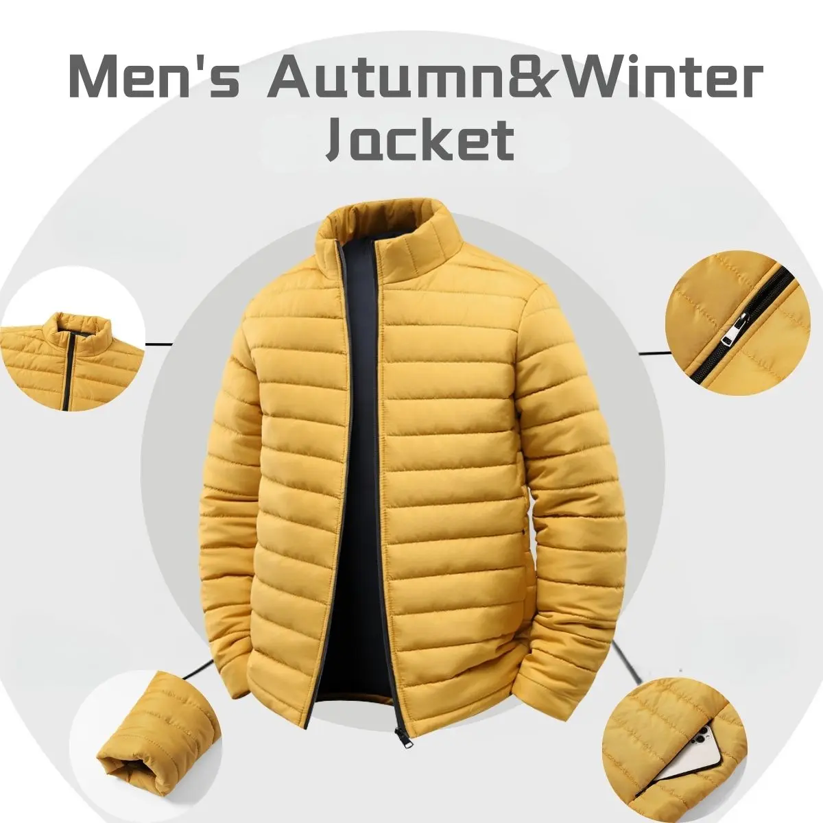 Men's Autumn Winter Jacket Solid Color Stand Collar Fleece Lined Warm Lightweight for Casual Outings Street Style, Go To Style, Cold Weather, Plain Style, Top Quality, Relaxed Fit, Well Made