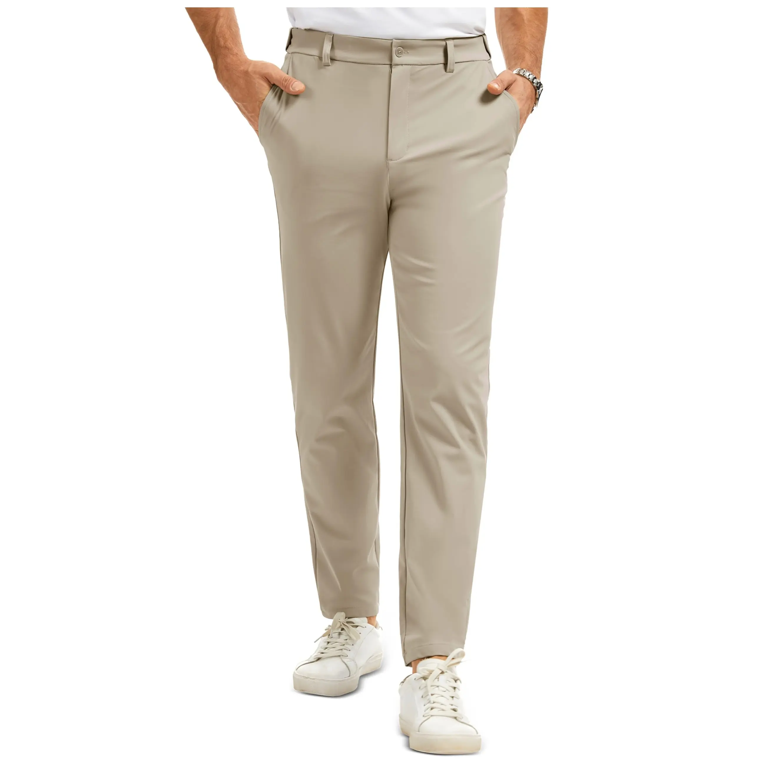 MAGCOMSEN Men's Plain Straight Fit Casual Pants, Water-Resistant 5-Pocket Stretch Nylon for Golf, Work & Travel, Fabric, Menswear, Casual Fit Bottoms, Classic, Clothes, Regular Fit