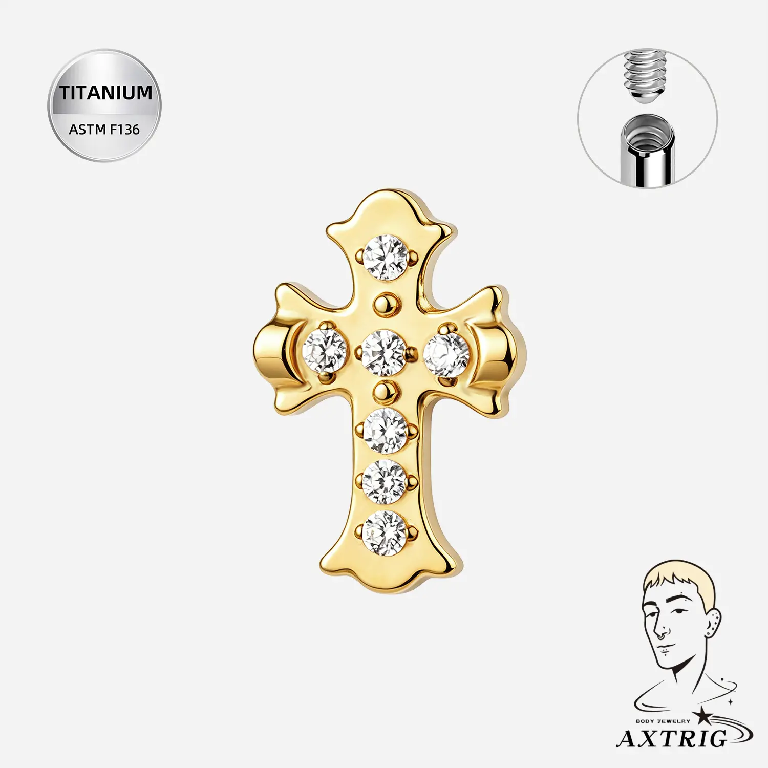 16G & 14G Titanium Cross Cz For Dermal or Surface Piercings