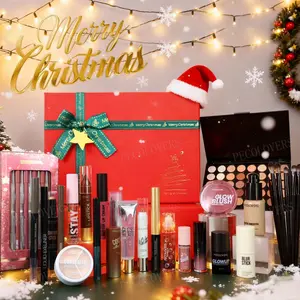24 PCS/Set Christmas Advent Calendar, Foundation Liquid Eyeshadow LipStick Eyebrow Eyeliner Highlighter Surprise Makeup Blind Box Collection Christmas Surprise for Friends and Family