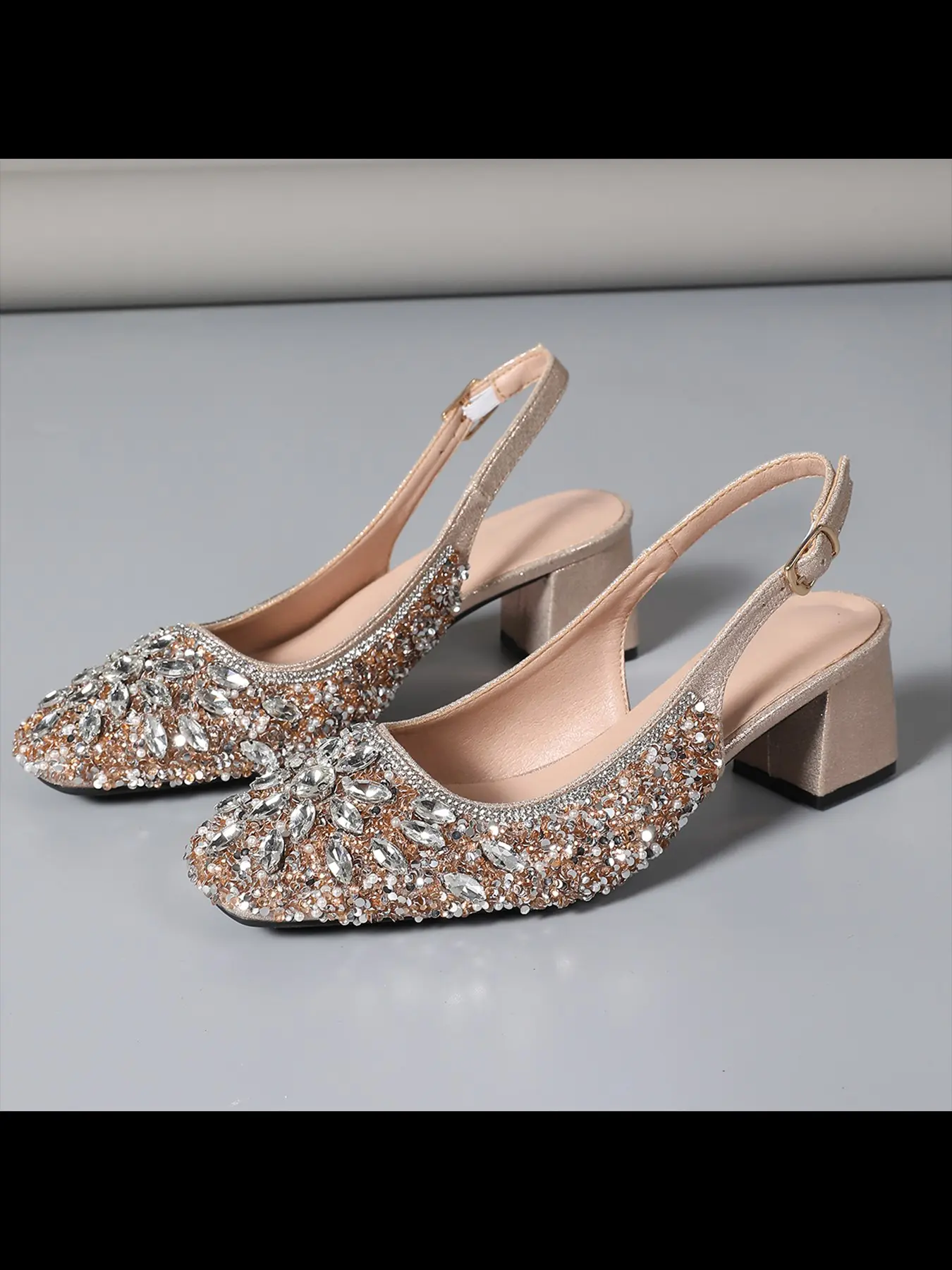 Women's Elegant Summer Water Drill Sandals, Glitter Strappy Dress Sandals, Glitter Heeled Sandals, Fashionable Heeled Sandals, Classy Sandal, High Heel Square Toe Shoes for Shopping, Party, Commuting, Office Fashion Footwear