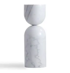 360 stand Oceane Marble Top Side Table - Modern Accent Tables, 20cm Round Top, White Indoor Furniture (Model ST8687-20-WE), Cylindrical Pedestal Tables