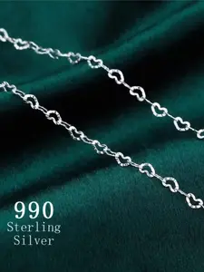 Adjustable Heart Pendant Necklace, 999 Sterling Silver, Low Sensitivity, French Sweet Style, Perfect for Parties Dates and School Dances