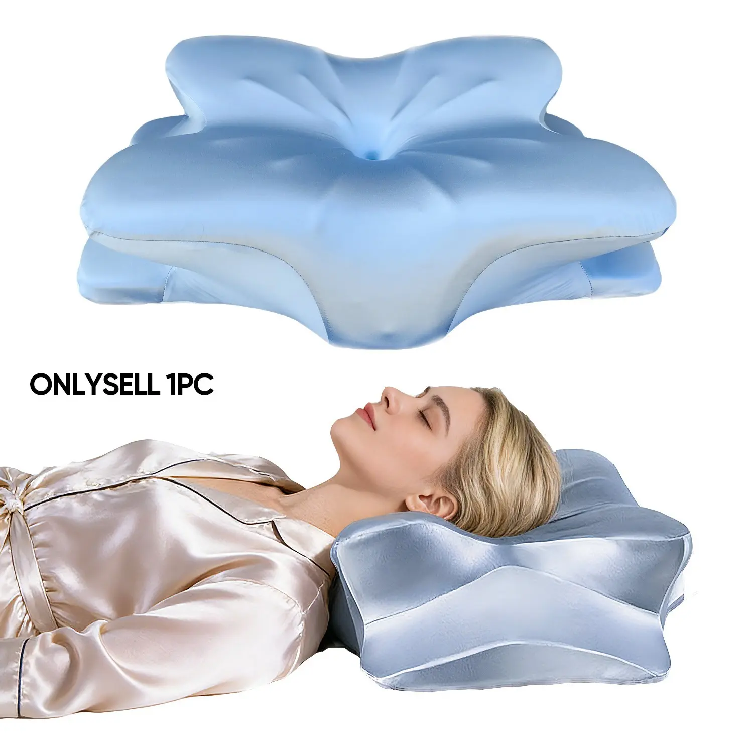 Silk Contour Pillow, Double-Sided Supportive Ergonomic Memory Foam Pillow, Soft Pillow Surface, Fills Neck Space, Suitable for Side Sleepers, Removable and Breathable Pillowcase, Relaxes the Neck for Back Sleepers