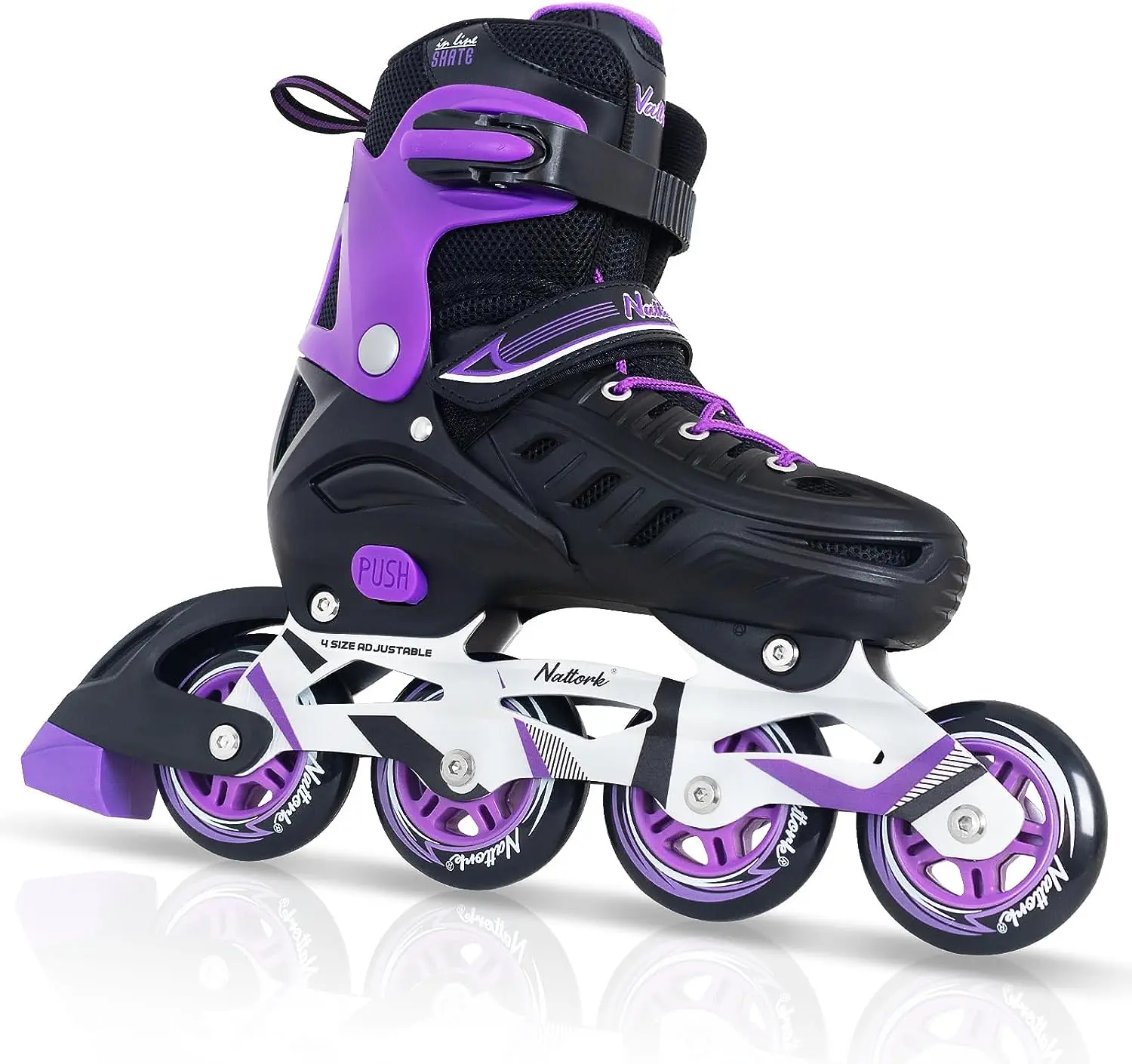 Nattork Adjustable Inline Roller Skates for Kids & Adults, Purple - Model 786