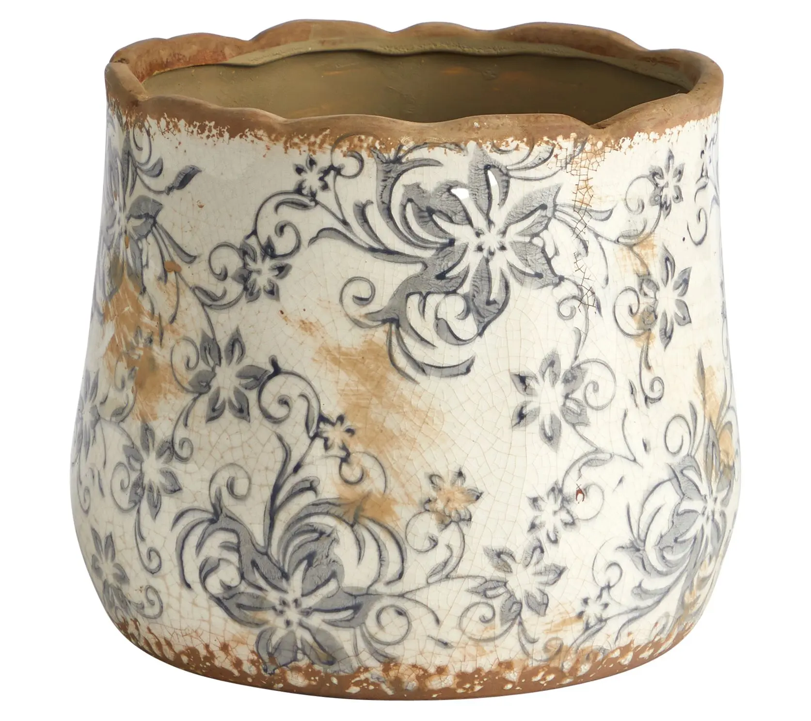 Nearly Natural 7" Tuscan Ceramic Gray Scroll Planter Nearly Natural 7" Tuscan Ceramic Gray Scroll Planter