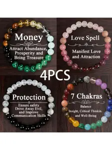 Bohemian Natural Stone Beaded High Quality Premium Exquisite Bracelet, 4pcs Lucky Charm Design, Ideal Valentines Day Gift for Women & Loved Ones