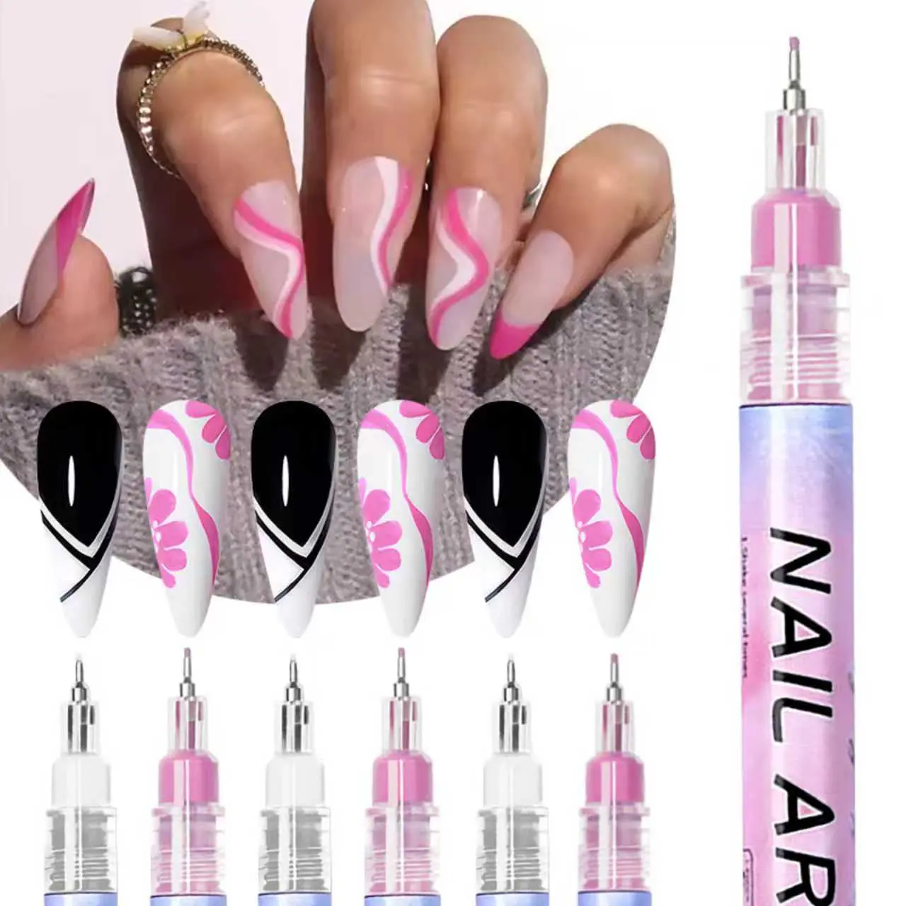 Nail art marker pen, white/pink, quick drying resin pen, adhesion and painting, durable pen body design, suitable for abstract lines, floral patterns, bright colors, nail tools, Manicure supplies, Nail Art Manicure