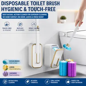 Disposable Toilet Brush, Portable Wall-Mount Wand Set, 24PCS Cleaner Refills, Versatile Scrub Tool for Toilet, Basin, Bathtub & Urinal, Daily Household Cleaning Supplies
