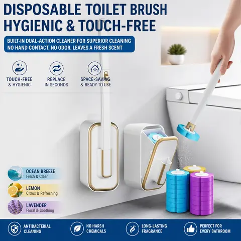 Disposable Toilet Brush, Portable Wall-Mount Wand Set, 24PCS Cleaner Refills, Versatile Scrub Tool for Toilet, Basin, Bathtub & Urinal, Daily Household Cleaning Supplies