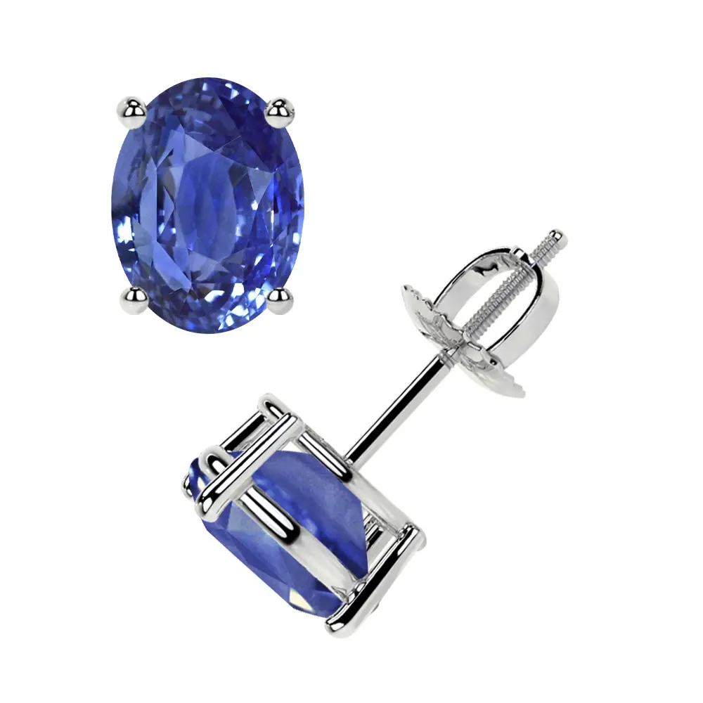 Classic Four Prong Oval Cut Blue Sapphire Stud Earrings (2.00cttw)- EBS002-7X5-AAA