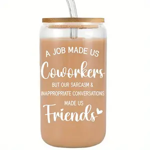 Glass Coffee Cup Set, 16 Oz Glass Mug, Drinkware, Drinking Glasses, Perfect Gift for Women & Men, Ideal for Friends & Colleagues, Unique Office Accessory