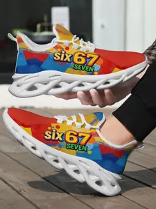 New Adult Fashion Casual Shoes, Fun Number 67 Blue Color, Cool Men's Breathable Mesh Eva Sole Lightweight Sports Shoes