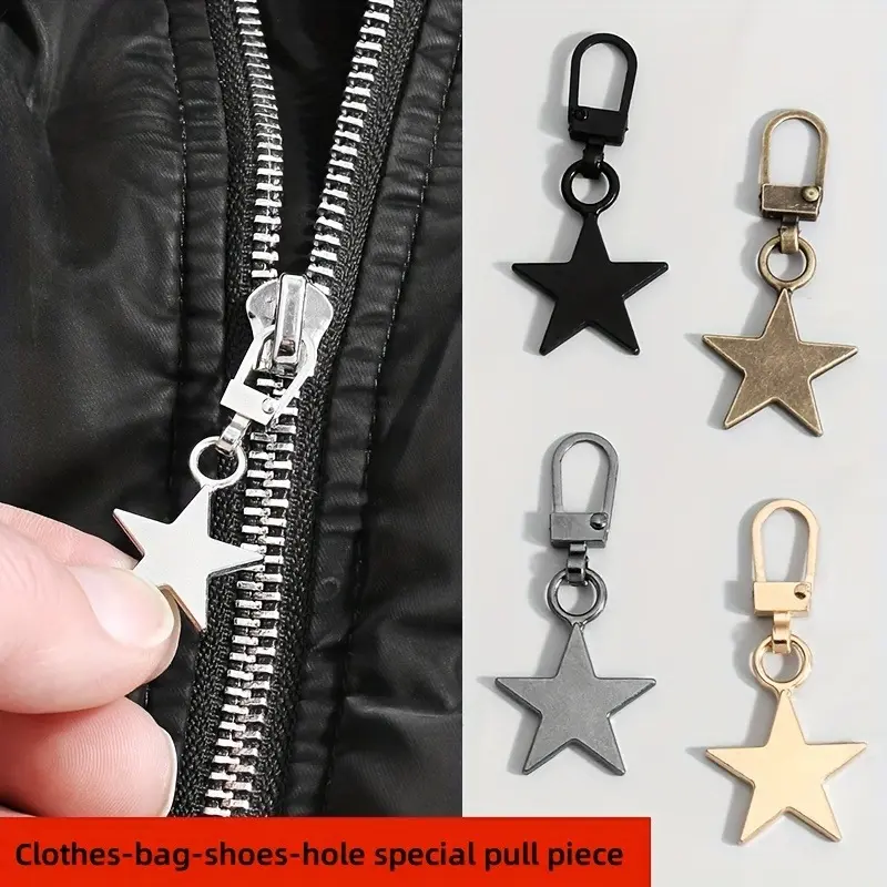10pcs Metal Star Zipper Pull Tabs, Special Pull Piece, Quick Installation, Detachable Hook Zipper Pullers for Bags, Jackets, Suitcases - Includes White & Black Options, Accessory