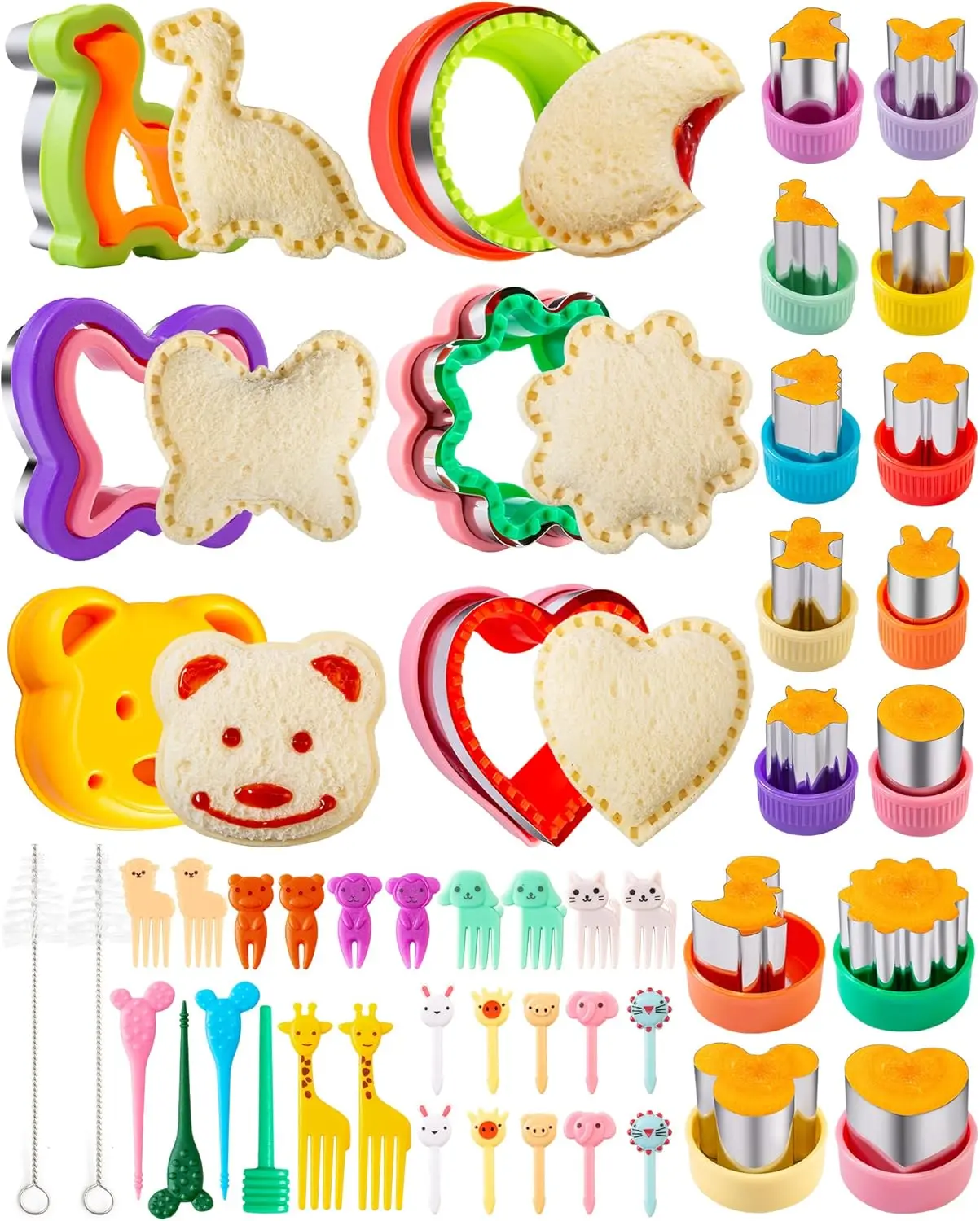 48 Pcs Sandwich Cutter, Cookie Cutters, Fruit Vegetable Cutter Shapes, Food Picks for Bento Box, Mouse Dinosaur Star Square Heart Shape