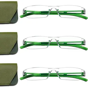 3 pairs of reading glasses, blue light blocking glasses, computer reading glasses for men and women, fashionable rectangular one-piece glasses frame+1.5(Emerald Green)