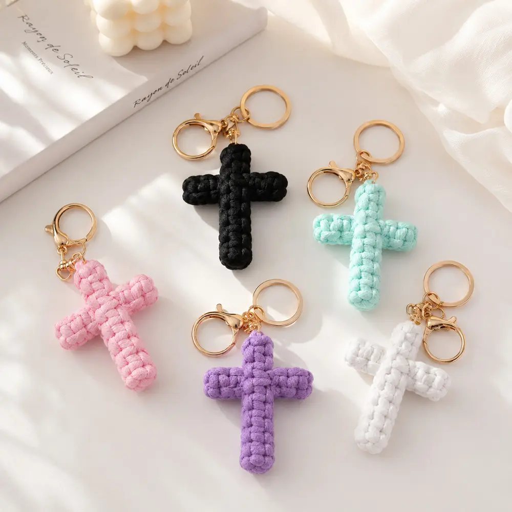 Handmade Macrame Cross Keychain - Woven Bag Charm & Cute Christian Accessory For Daily Inspiration Religious Gift