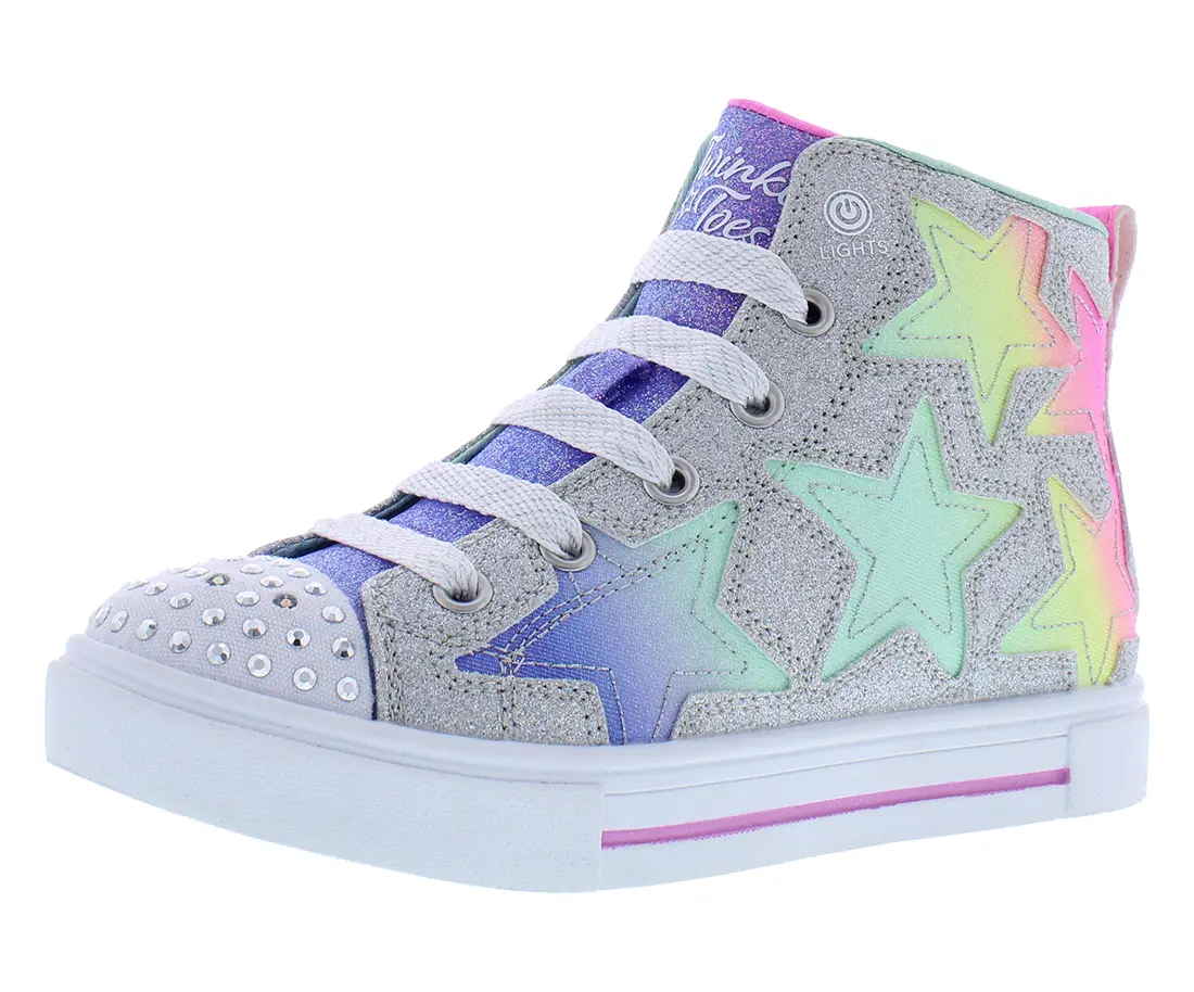 Skechers Lights Twinkle Sparks Stellar Star PS Girls' Sports Shoes, Round Toe, Lace-Up, Single Shoe, All-Season Kids' Outdoor Footwear, Laces