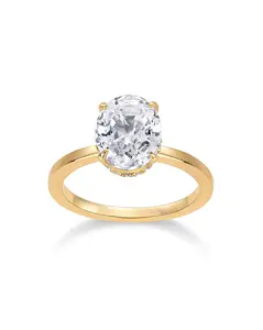 PAVOI 14K Gold Plated Oval Engagement Ring for Women - Hidden Halo 2.5CT Cubic Zirconia Promise Ring - Wedding Band