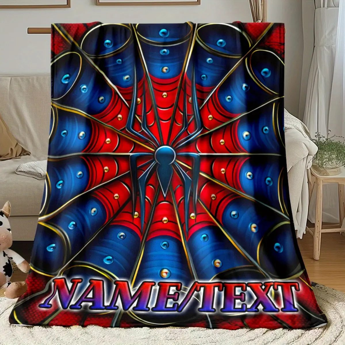 Customizable Spider Hero Inspired Web Print Cooling Blanket for Couch Bed, Lightweight Plush All Season Nap Blanket, Portable Travel Camping Car Office Throw Blanket, Durable Wrinkle Resistant Printed Blanket, Ideal Superhero Fan & Personalized Gift