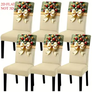 4pcs/6pcs Christmas Bow Dining Chair Cover Christmas Tree Digital Positioning Printed Chair Cover Removable and Washable Soft and Elastic Seating Protection Cover Suitable for Christmas Vibe Restaurant Kitchen Banquet