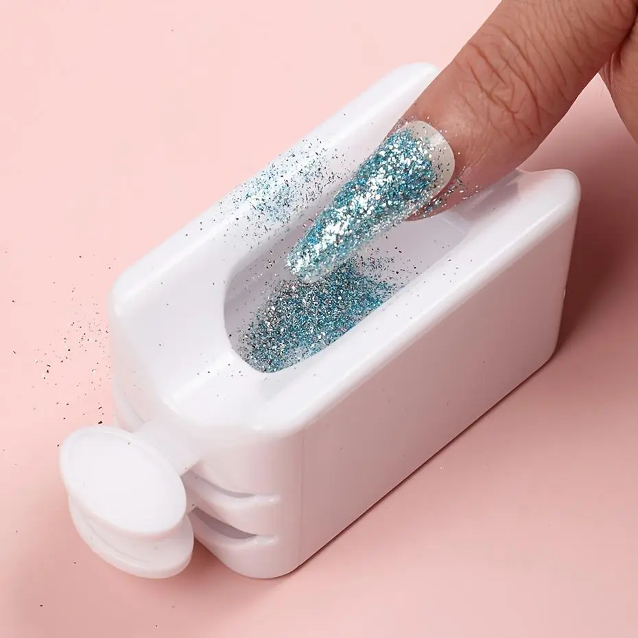 1pc White Nail Glitter Powder Recycling Box Manicure Collect Pigment Dust Micro Beads Container Holder Double Layer Storage Case