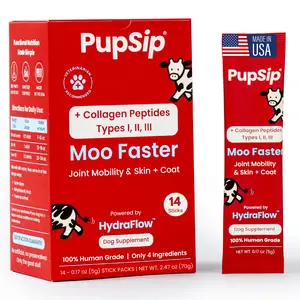 PupSip Collagen for Dogs – Joint Pain & Itchy Skin Relief Supplement – Improves Joint Mobility and Skin & Coat Health – with Types I, II, III Collagen Peptides & Vitamin C – 14 Sticks – Dog Supplements – Made in USA, 100% Human-Grade