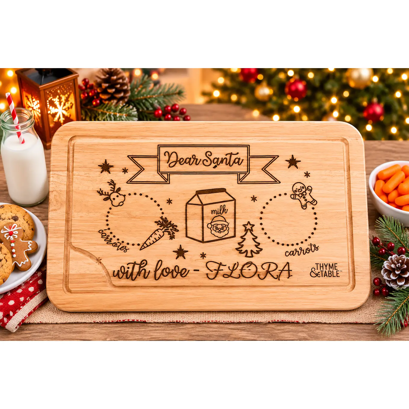 Personalized Santa Cookie Tray – Wooden Christmas Eve Milk, Cookies & Reindeer Treat Board