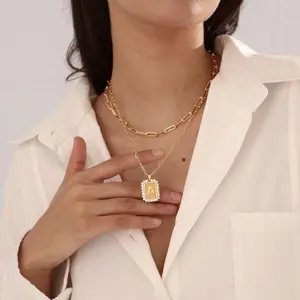 VENOCO Double-Layer Combination Initial Necklace For Woman or Girl 26 English Letter Pendant Multi-Layer Dainty Necklace for Friends and Family or girlfriend Birthday and Holiday GiftAnd bring a gift box