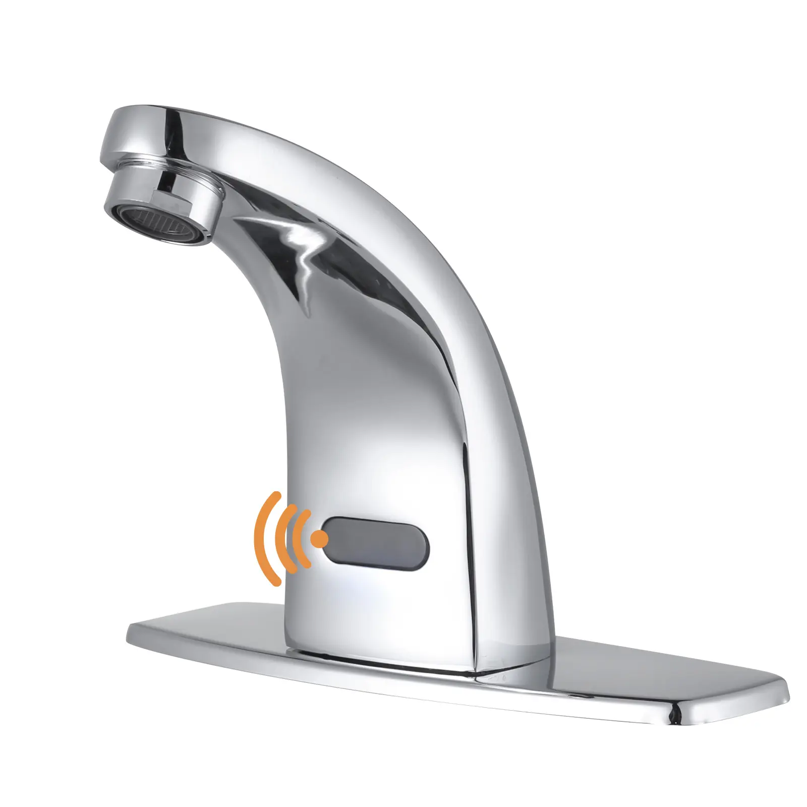 WOWOW Polished Chrome Brass Motion Sensor Bathroom Faucet - Hands-Free, Battery-Powered, Handleless, 1/3-Hole Configurations, Deck Plate, Hot/Cold Mixing Valve, Supply Lines, Classic Vintage Glam Design, Ceramic Cartridge, Garden Compatible