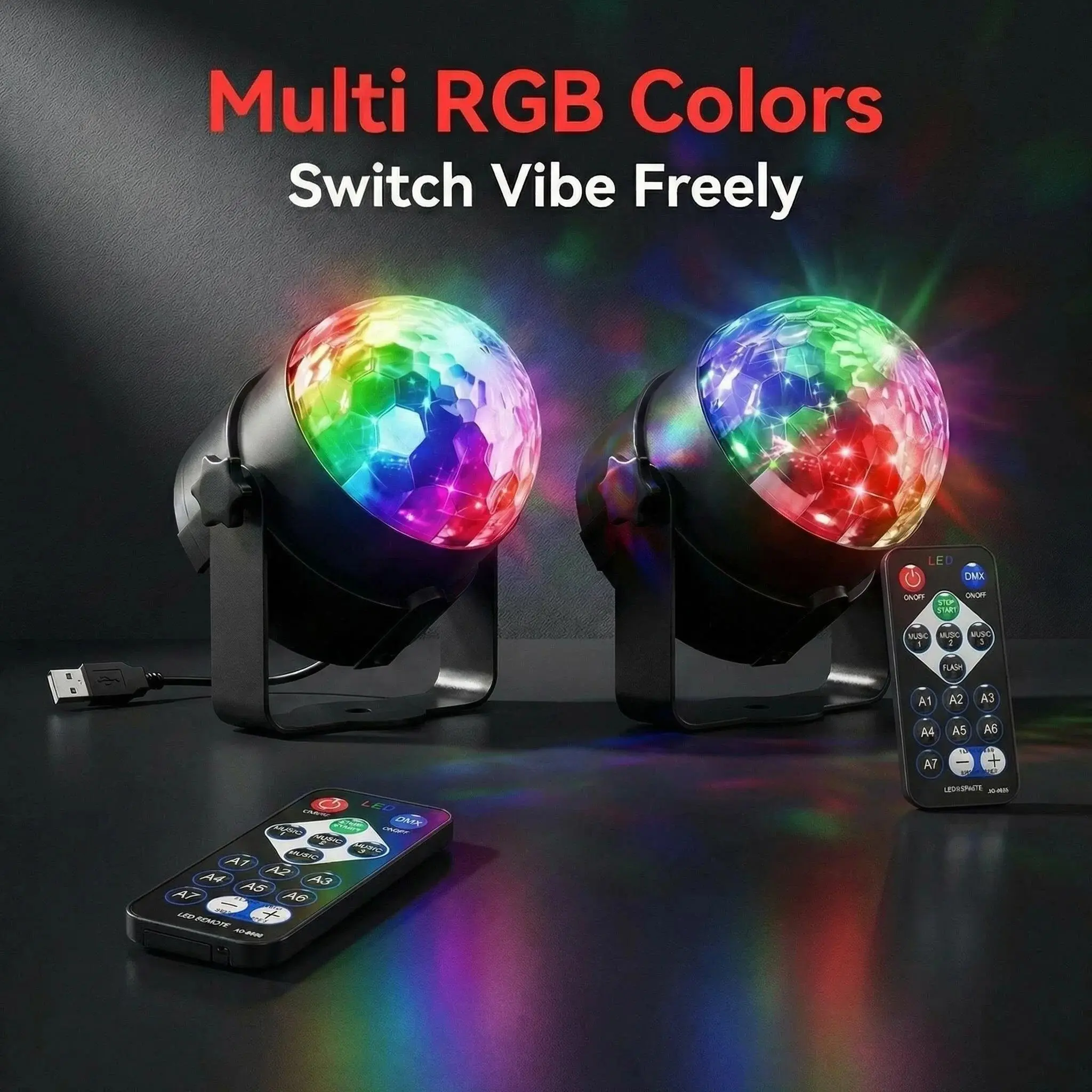 2pc LED Stage Light, USB Powered RGB Disco Ball, Rotating Dj Ball Strobe, Remote Control, Adjustable Atmosphere Light, Led Lighting for Home Ktv Bar
