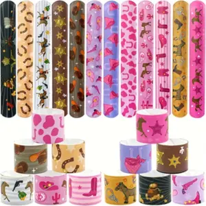 24pcs Western Cowgirl Cowboy Slap Bracelets, Girl Snap Bracelet, Horse Disco Rodeo Bachelorette Wristbands, Western Themed Party Decorations, Party Favor Packs