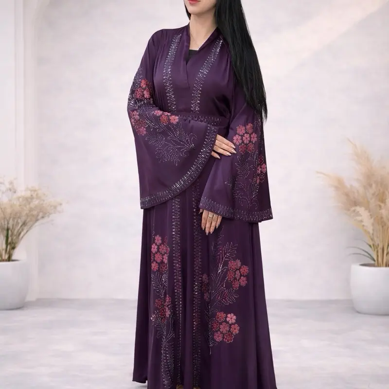 Umbrella Style Dubai Abaya with Floral Embroidery and Hooded Design Umbrella Style Dubai Abaya with Floral Embroidery and Hooded Design