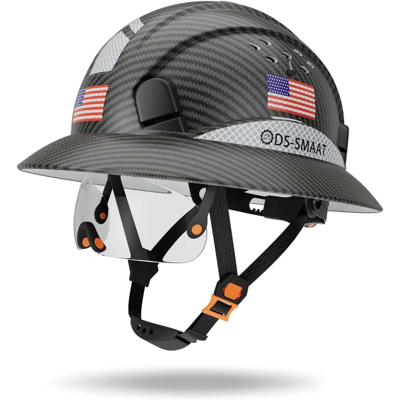 Adults' Full Brim Hard Hat - Adjustable Visor, Sun Glare Protection, 6-Point Ratchet Suspension, Lightweight Vented HDPE Construction with Airflow Control for Industrial Work Sites