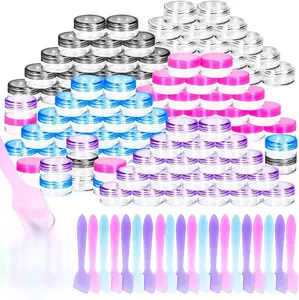 100 Pcs 5g Empty Plastic Containers with Colored Lids,Mini Makeup Sample Containers, Small Sample Pot Jars Round Cosmetic Jars with Mini Spatulas for Liquid Sample Powder Creams Lotions
