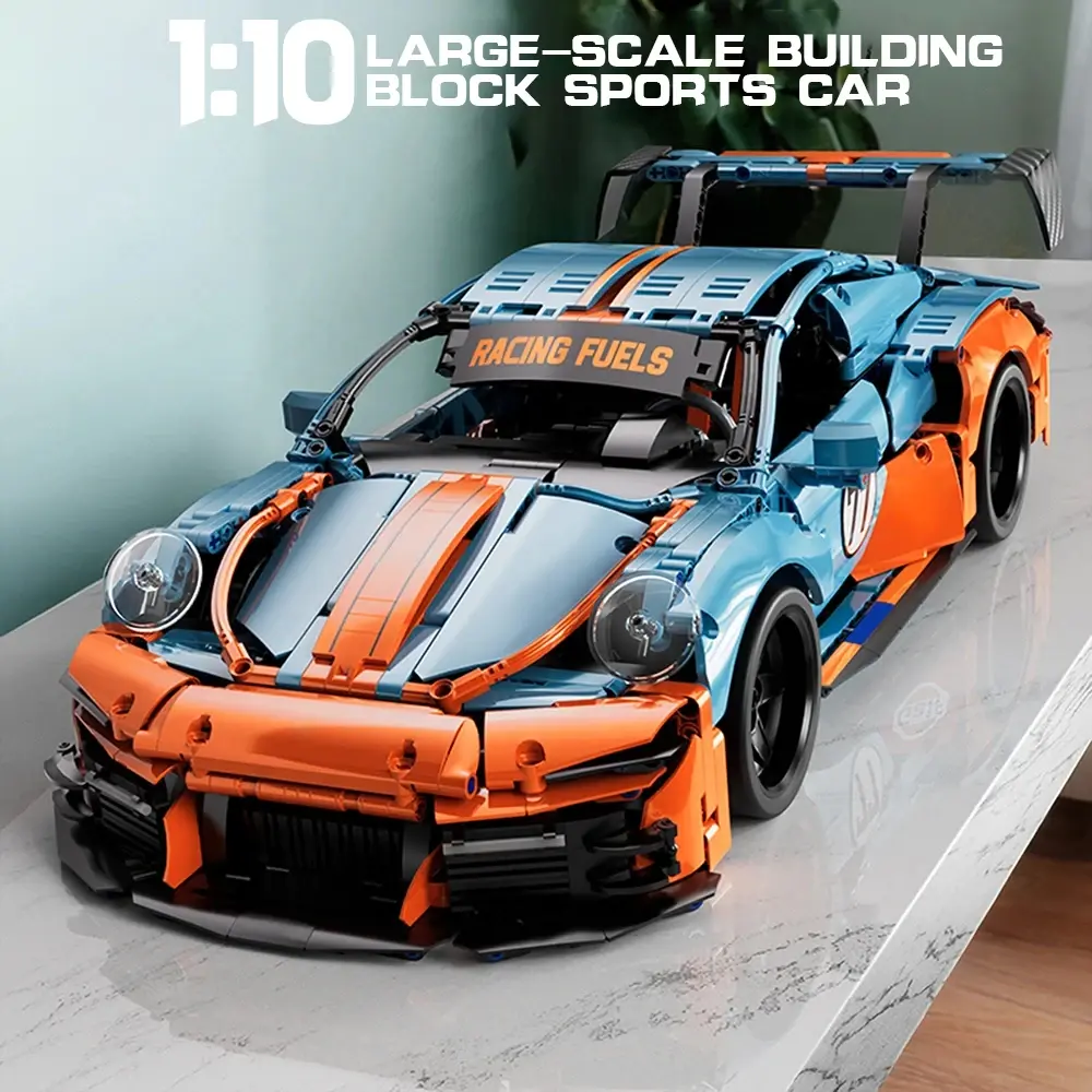 1:10 Large Scale Racing Sports Car Building Blocks – Gulf-Liveried Classic Racing Coupe Model Kit, Static Display Brick Car, STEM Assembly Gift for Teens & Car Lovers Collectible Construction Set