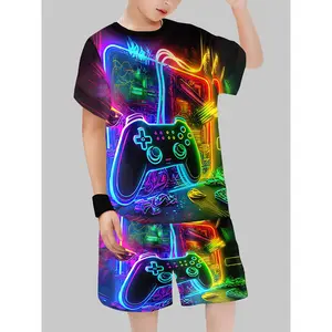 New Adorable Boys' 2-Piece 3D Printed Casual Set - Short-Sleeve Pullover & Shorts, Ideal for Outdoor Activities, Adorable Boys' Sets