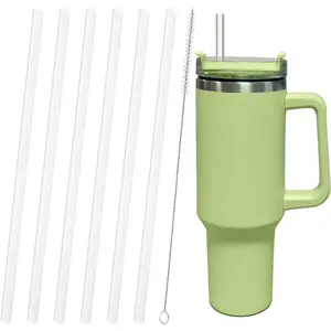 Replacement Straws For Stanley 40 oz and 30 oz Cup Tumbler, 6 Pack Reusable Straws For Stanley 40 oz Tumbler with Handle, Straws With Cleaning Brush For Stanley Accessories, Plastic, Clear