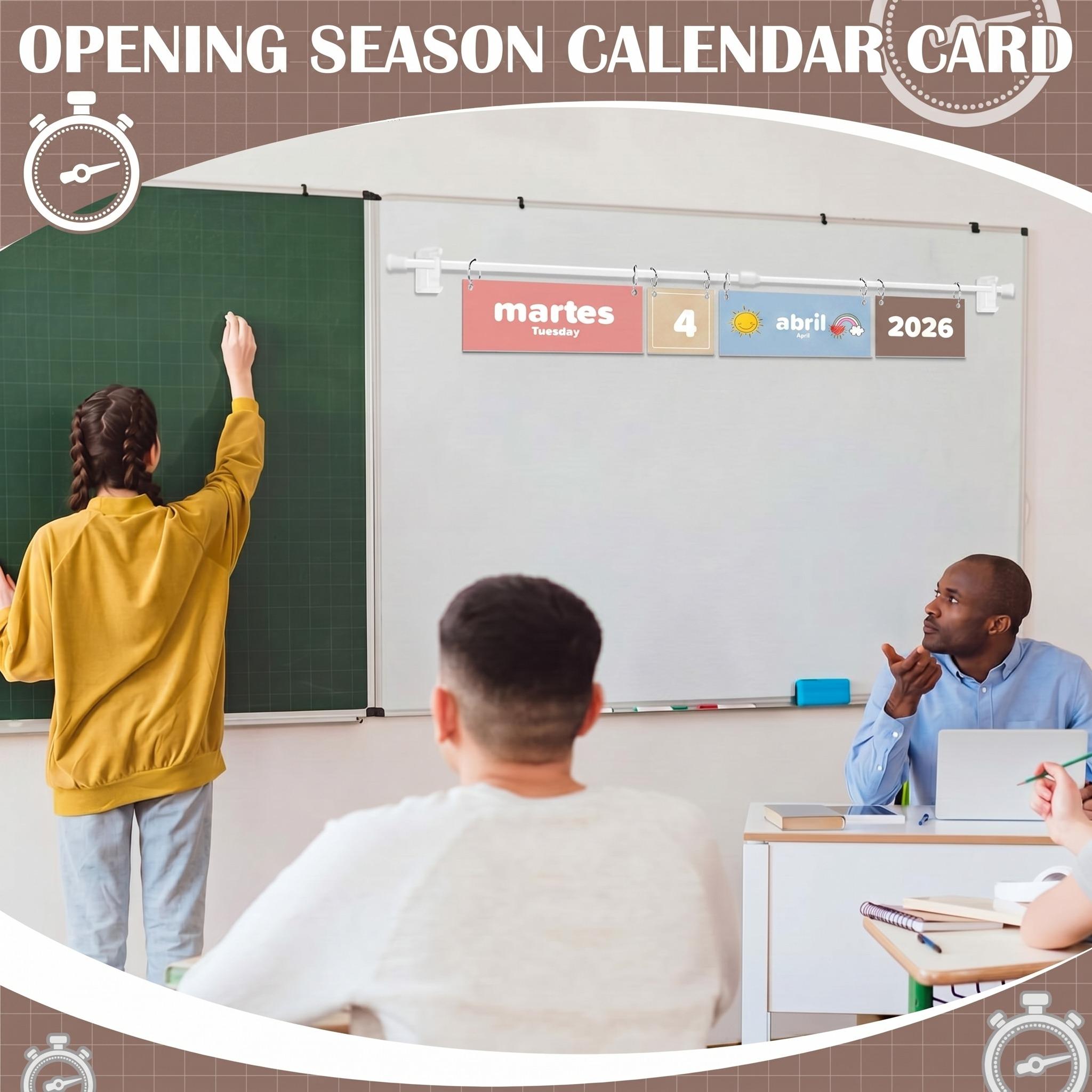 Spanish Classroom Flip Calendar Back to School Reusable Classroom Calendar Calendario Espanol First Day of School Bulletin Board White Board Classroom Decor Teacher Hack Organization Kit Include Rod and 54 Date Cards for Preschool kindergarten Primary