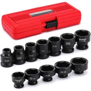 12- 3/8" Drive Stubby  Socket,CR-MO,5/16"-1",6-Point,SAE,Radius Corner Design, Axle Nut  Grade Socket for Easy Removal