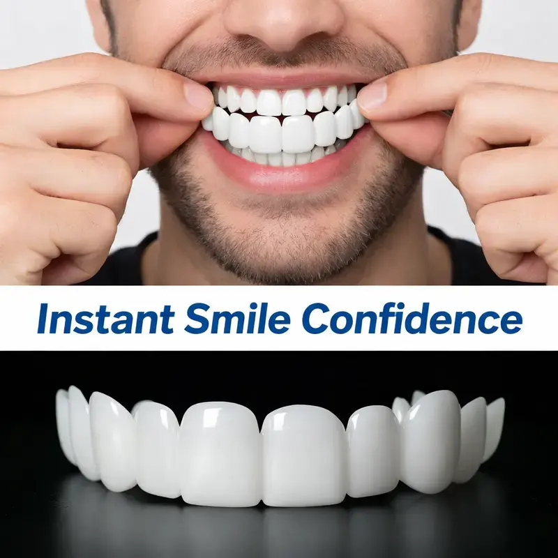 【3PC】Temporary Teeth Repair Kit Adjustable Snap OnVeneers - Natural White & Comfortable Moldable False Teeth- Reusable Smile Cover for Party & Daily