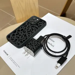 6 Piece Set Leopard Print TPU Casing Shockproof Protective Phone Case, Charger Head Cover, Cable Protector, Storage Rope, Data Line Protection, Fits iPhone 6-17 Pro Max, Accessories, Durable