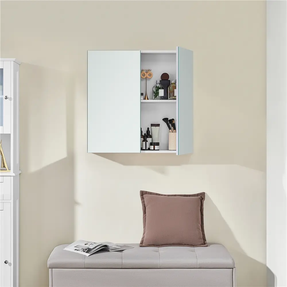 Costoffs Frameless Double-Door Mountable Mirror Cabinet, Wall-Mounted Bathroom Organizer with Adjustable Storage Shelves for Space Saving, Mountable Mirror Cabinets