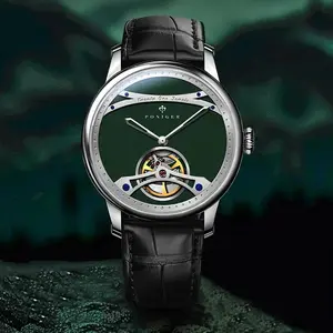 Men's Axiom Elegance Automatic Watch - Minimalist Skeleton Dial with Exposed Tourbillon, Premium Leather Strap, Sapphire Crystal, 5Bar Water Resistant, 5Bar (50M)