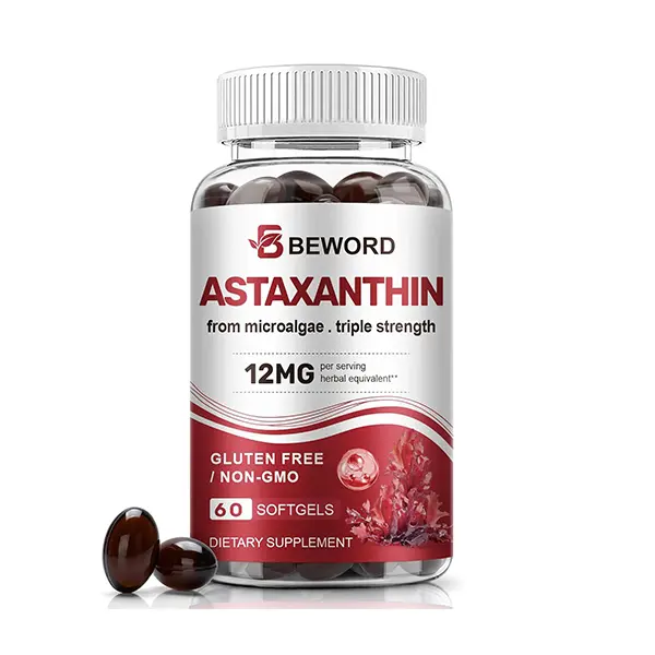 Astaxanthin 12mg Softgels with MCT Oil, Natural Microalgae Antioxidant Supplement, Triple Strength Formula for Skin & Eye Health, 60 Softgels, 2-Month Supply