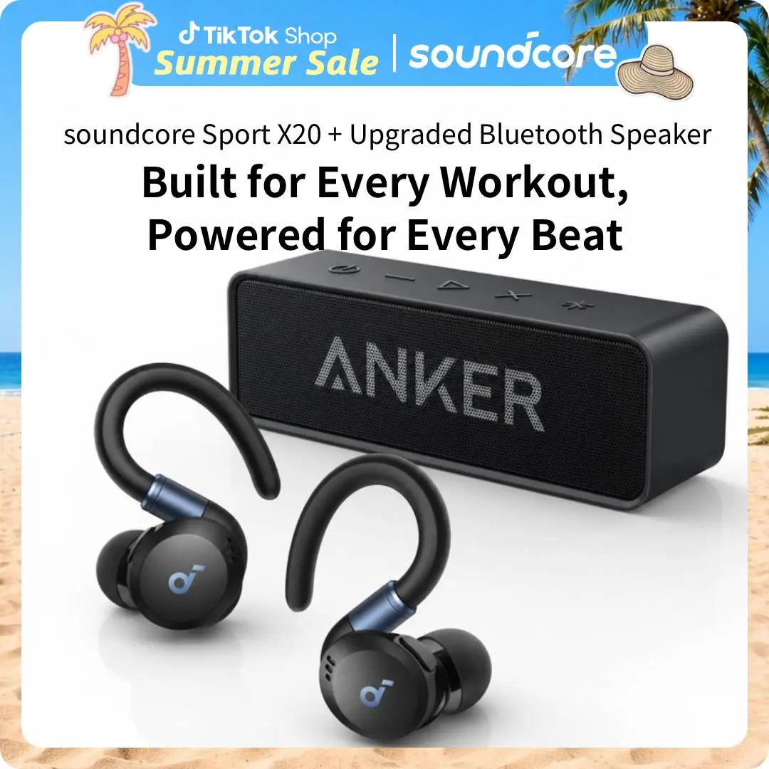 soundcore Sport X20 & Upgraded Bluetooth Speaker by Anker, Workout & Outdoor Audio Bundle, Noise Cancelling, Deep Bass, Waterproof, Long Playtime #tiktokshopsummersale, Portable Speakers, Heavy Bass Speakers