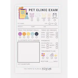 Pet Clinic Playtime Pads for Pretend Play 4"x6" Notepad with 50 Sheets for Kids' Imagination Made in the USA
