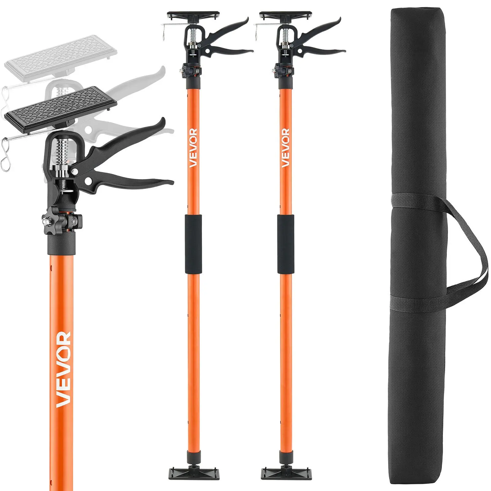 VEVOR 2-Pack Carbon Steel Telescopic Cabinet Jack Support Poles, Third Hand Construction Tools with Carry Bag, 45.7-114.2 in Quick-Release Non-Slip Foam Rods, 154 lbs Weight Support Capacity PP+PVC Tools for Cabinet Installation, Drywall Lifting, Adjustab