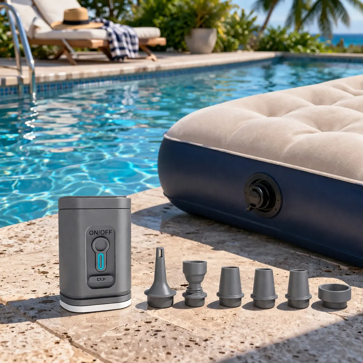 Rechargeable 2in1 Electric Air Pump with Built-in LED Light, Quick Inflate, Portable Cordless Mini Air Pump for Fast Inflation & Deflation, Lightweight Air Mattress Pump for Pool Floats, Camping Gear, Emergency Use